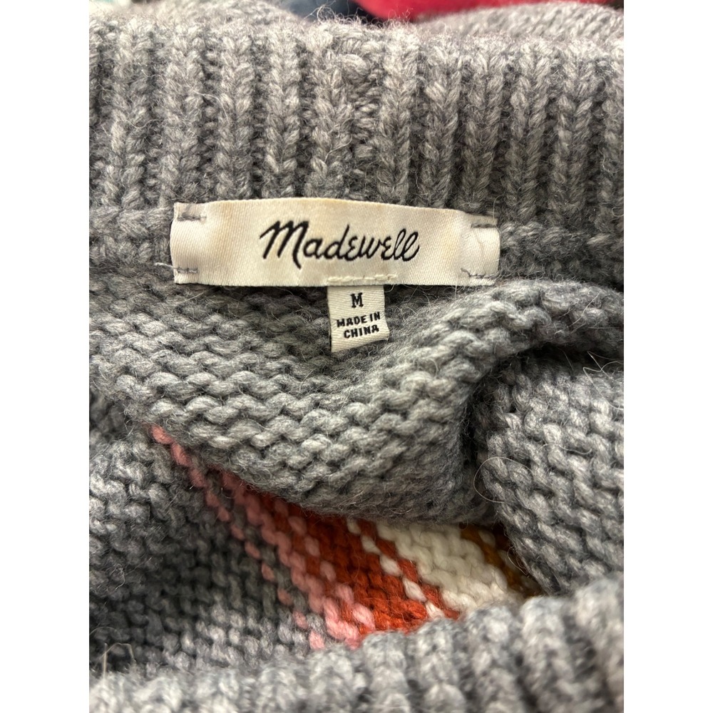 Madewell Womens Gray Striped Crewneck Wool Alpaca Blend Sweater Size Medium - Picture 3 of 4